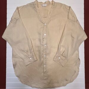 Zoye Chen Women's 100% Linen Lagenlook Natural Beige Button Down Shirt